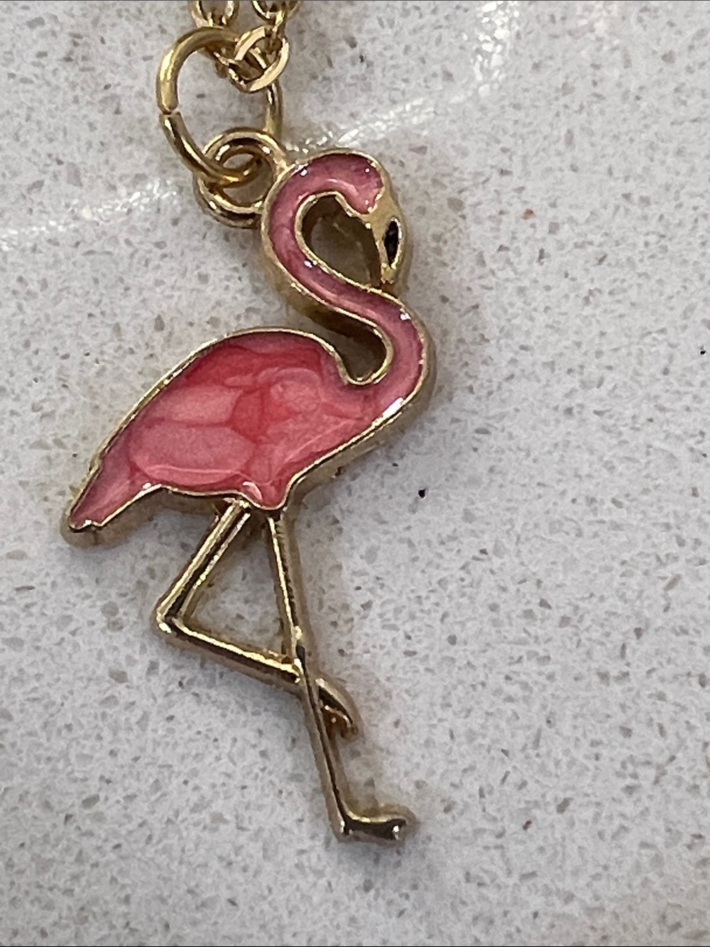 Gold Flamingo Pendant Necklace - Pink Enamel - Picture 7 of 11